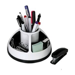 Organizer Office Supplies Desk Cosmetic Storage Rotating Caddy, White - Black